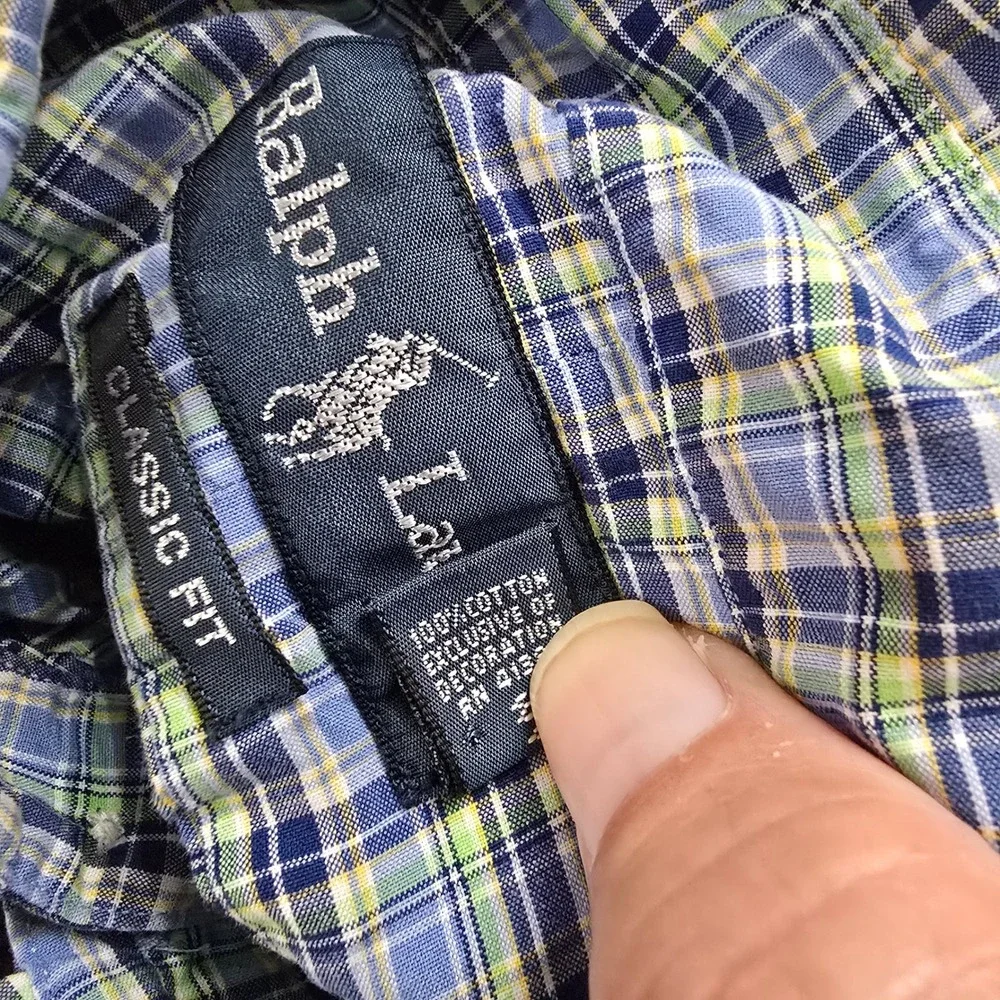 Polo Ralph Lauren Mens Large Classic Fit Plaid Short Sleeve‎ Button Down Shirt
